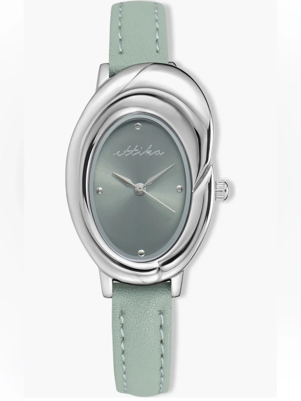 ettika Silver Oval Bubble Dome Watch with seafoam Green Dial and Strap Women’s